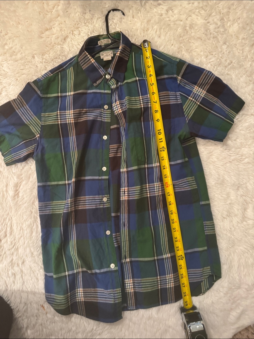 J Crew Classic Plaid Short-Sleeve Shirt - Blue & Green